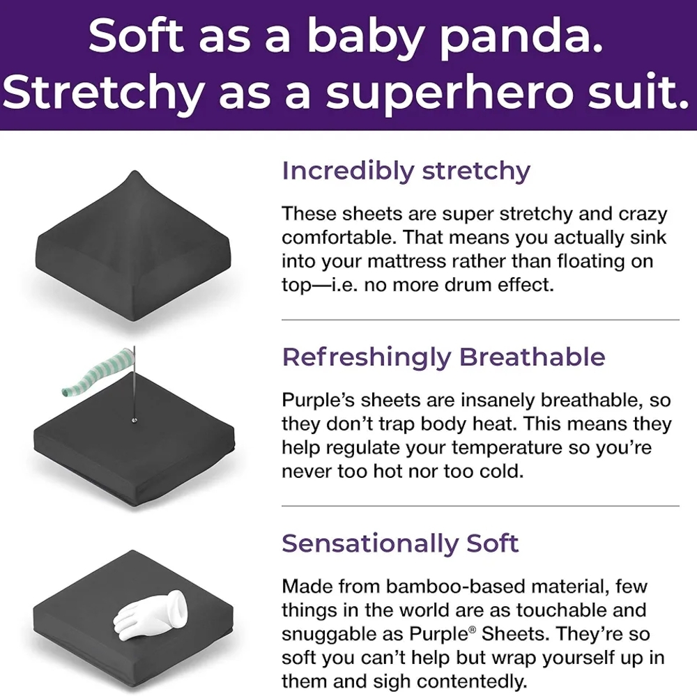 NIB Purple Mattress Brand - KING/CALI KING SOFTSTRETCH SHEET SET (BAMBOO) - Picture 14 of 17